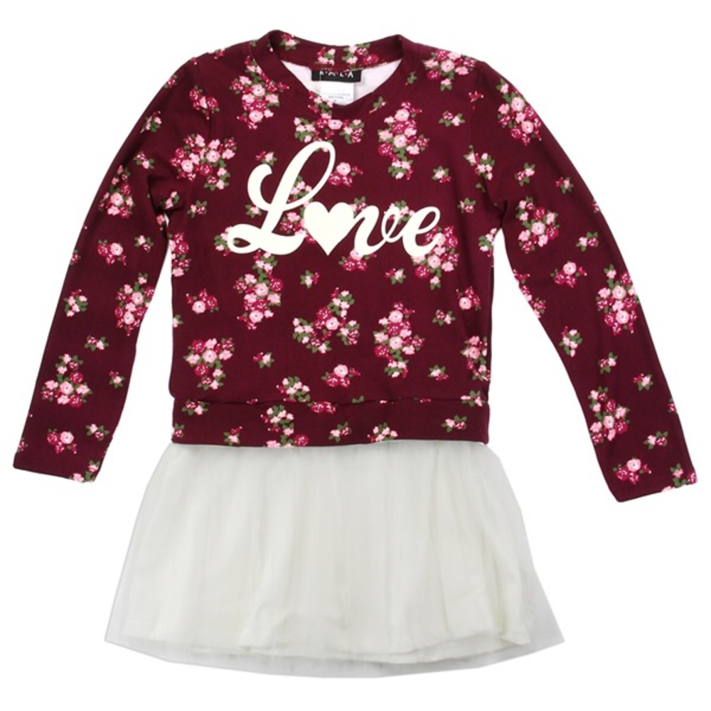 Girls Floral Screen Print Mesh Lovely Dress.